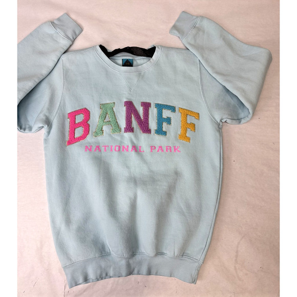 BANFF National Park Sweatshirt NWOT Blue Pastel Pullover Unisex Canada Souvenir - Picture 1 of 7